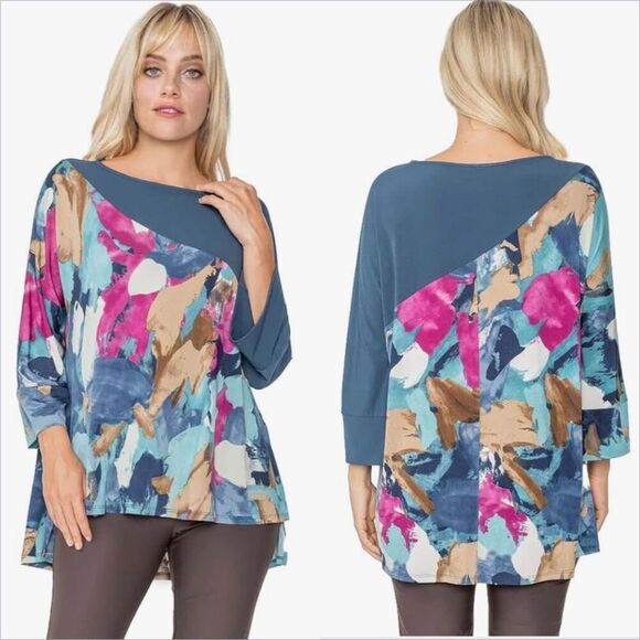 IC Collection Abstract Art High Low Tunic Size Large Colorblock Art To Wear - Picture 1 of 5
